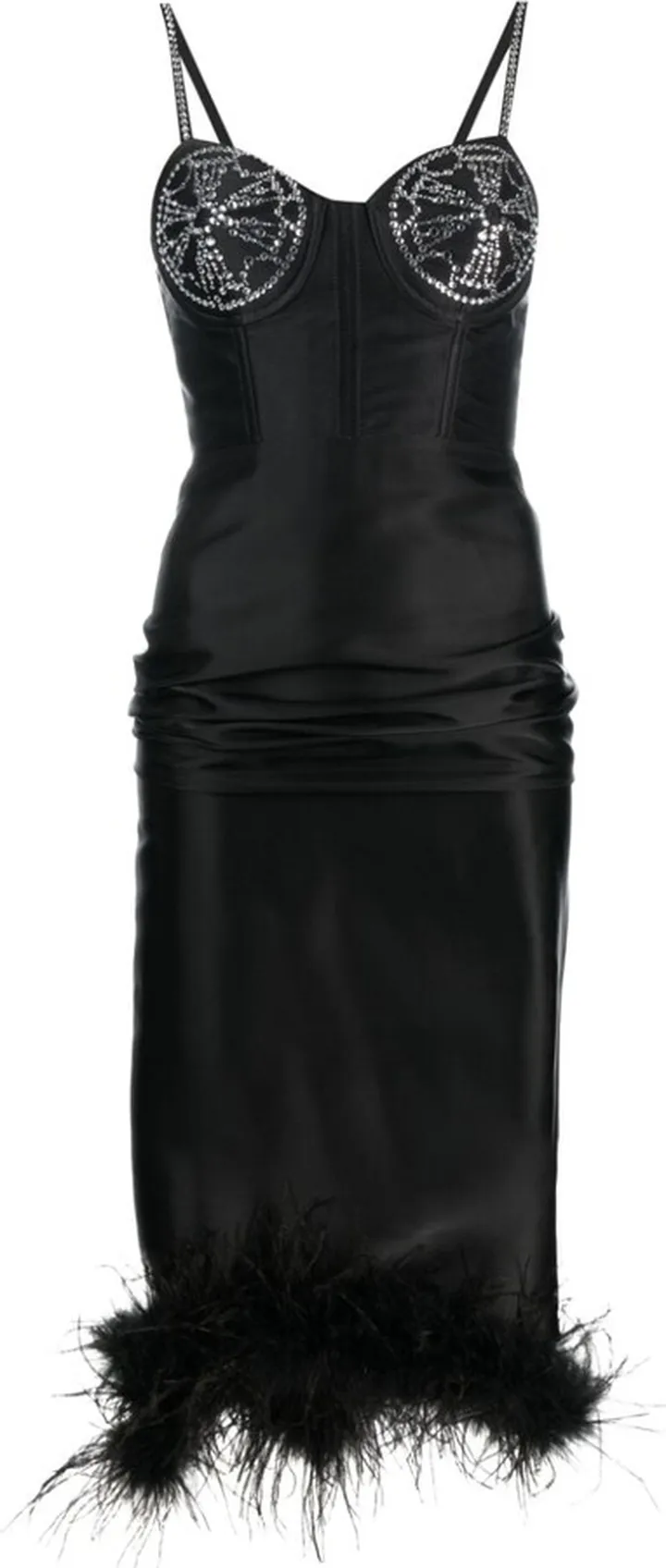 Feather-Trim Midi Dress