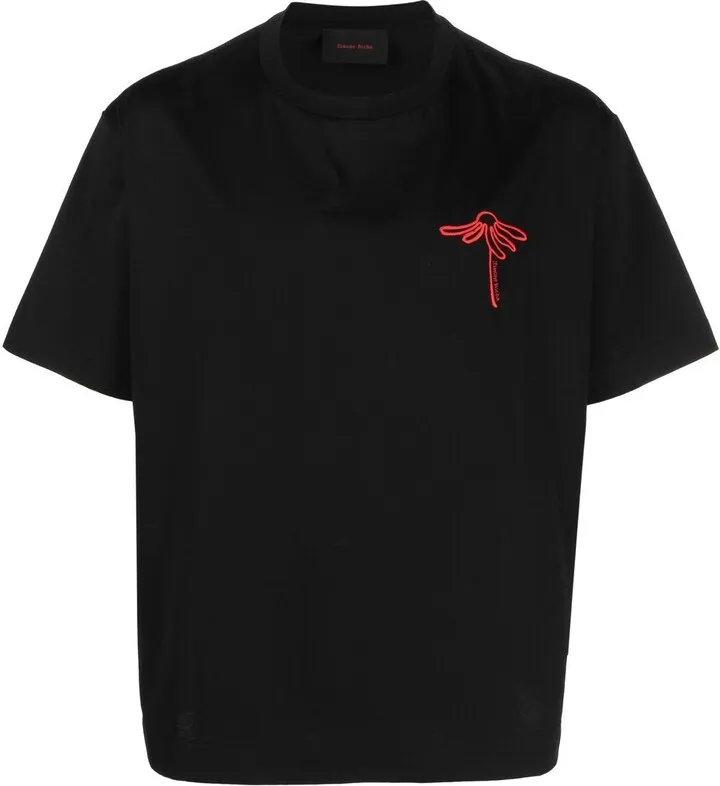 floral-embroidered crew neck T-shirt