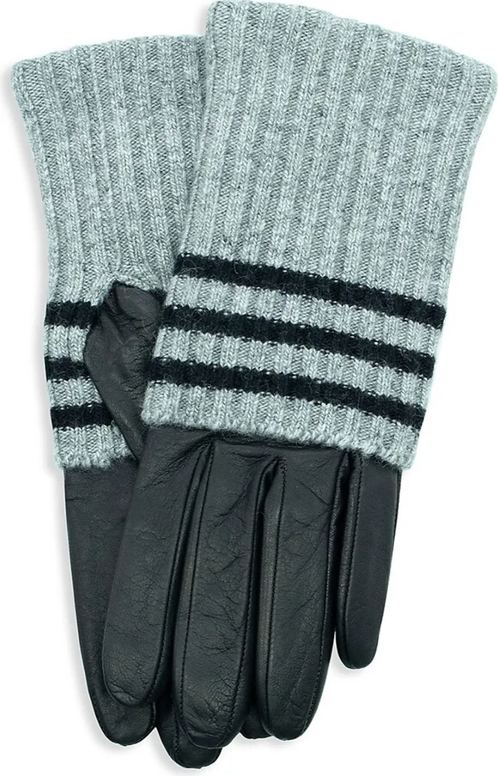 Ribbed Knit & Leather Gloves