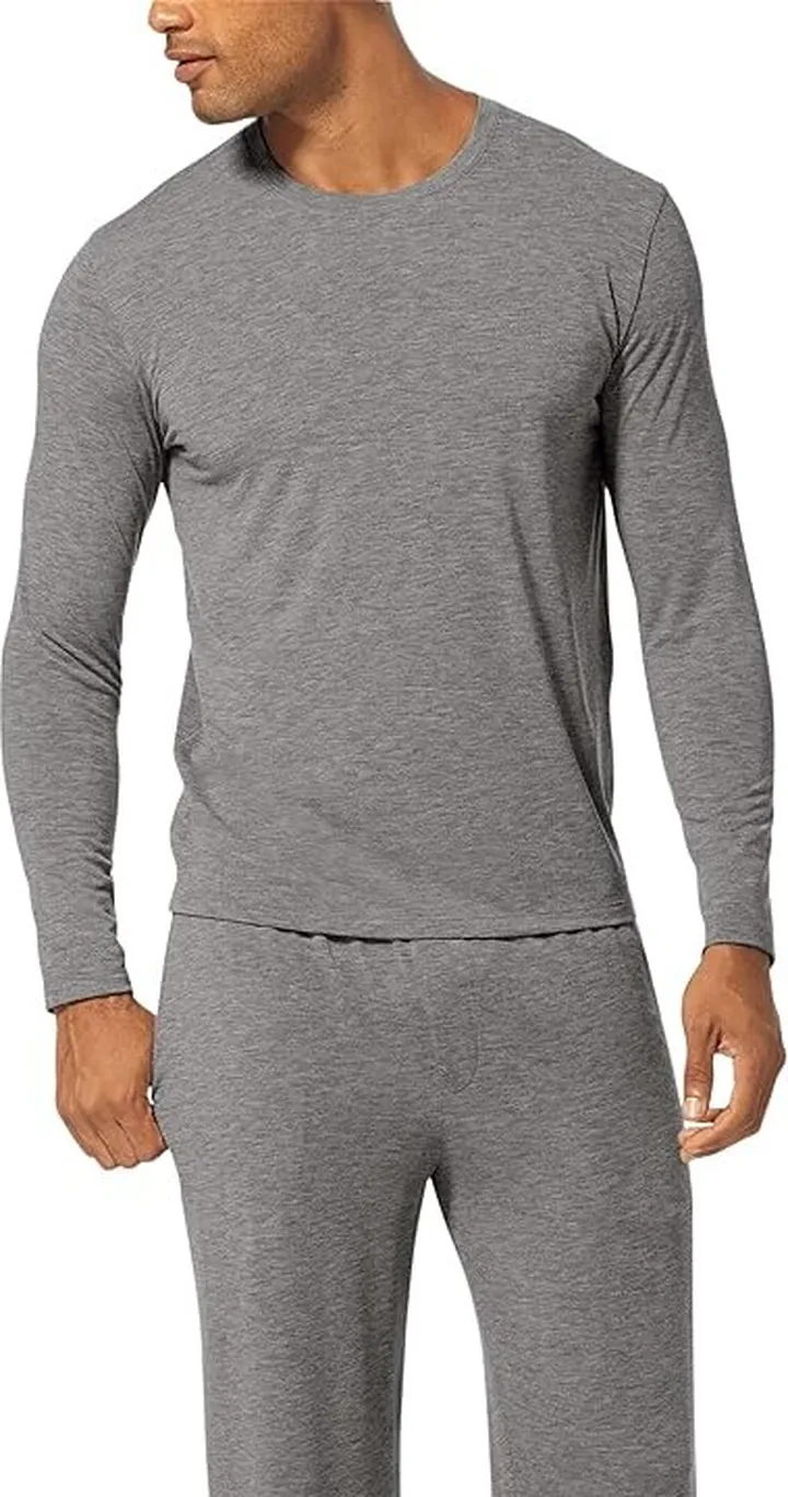 Tommy John Second Skin Long Sleeve Crew Neck Pocket Tee (Medium Heather Grey) Men's Pajama