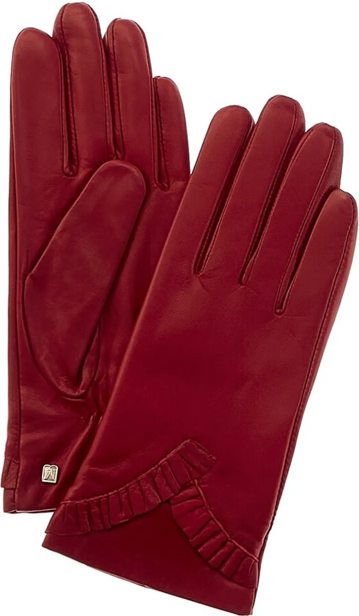 Bruno Magli Chevron Ruffle Cashmere-Lined Leather Gloves