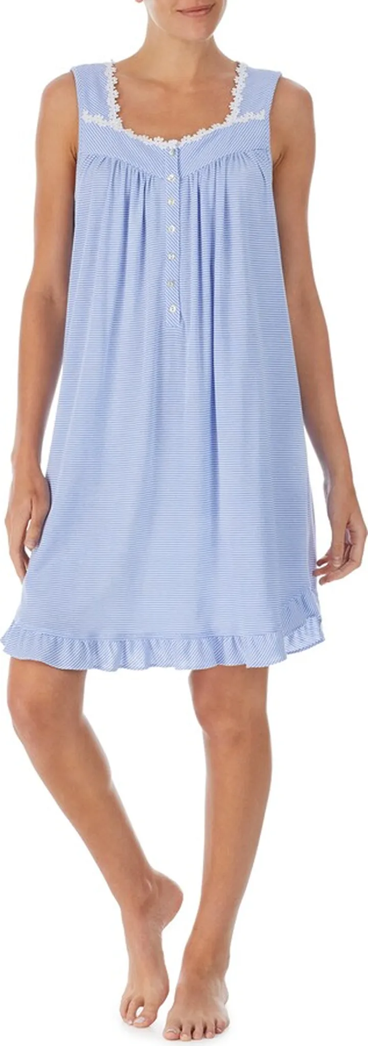 Stripe Short Sleeveless Knit Nightgown