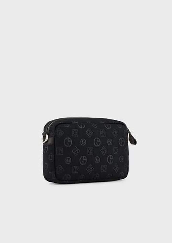 Tricot crossbody bag with all-over logo Armani Sustainability Values