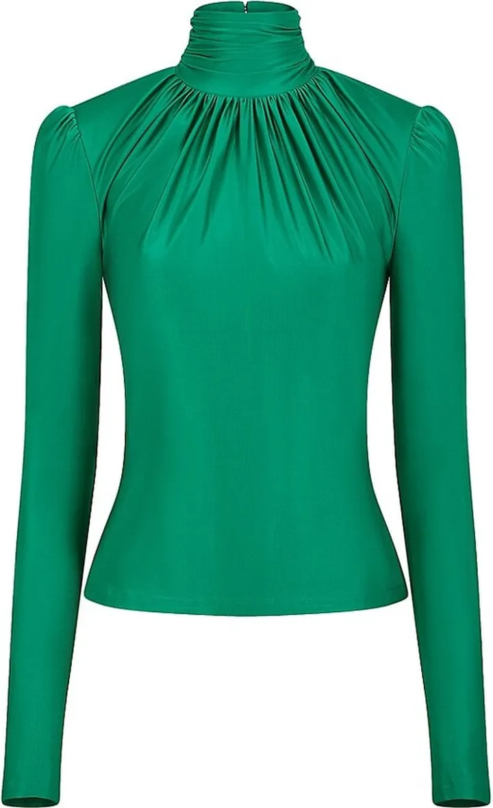 Satin Gathered Turtleneck Top