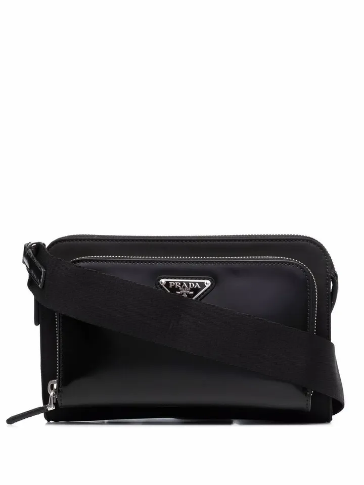 Re-Nylon and leather shoulder bag