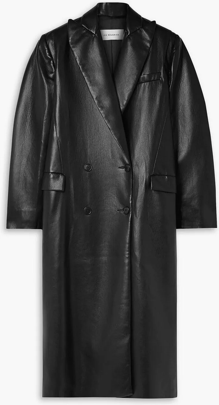 Double-breasted faux leather coat