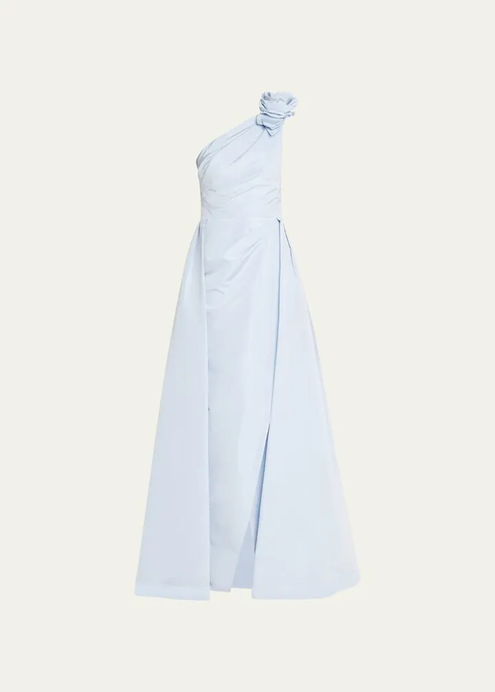 One-Shoulder Pleated Taffeta Gown