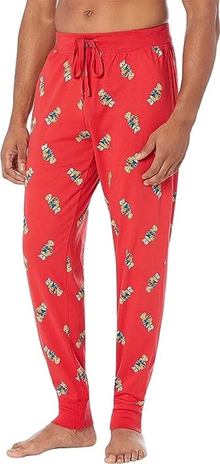 Polo Ralph Lauren Rib Waistband Knit Sleepwear Joggers (RL2000 Red Active Bear All Over Print) Men's Pajama