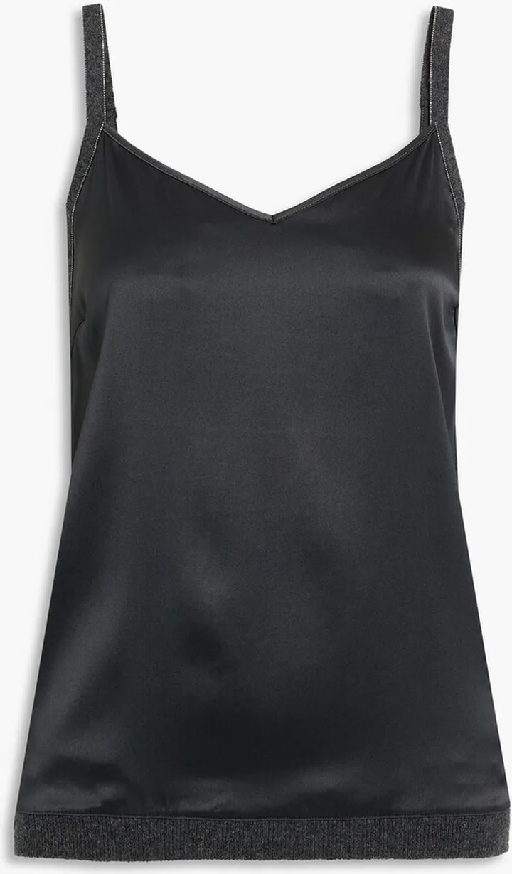 Cashmere-trimmed silk-blend satin camisole