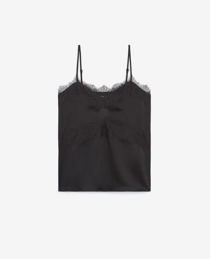 Black silk camisole with lace details
