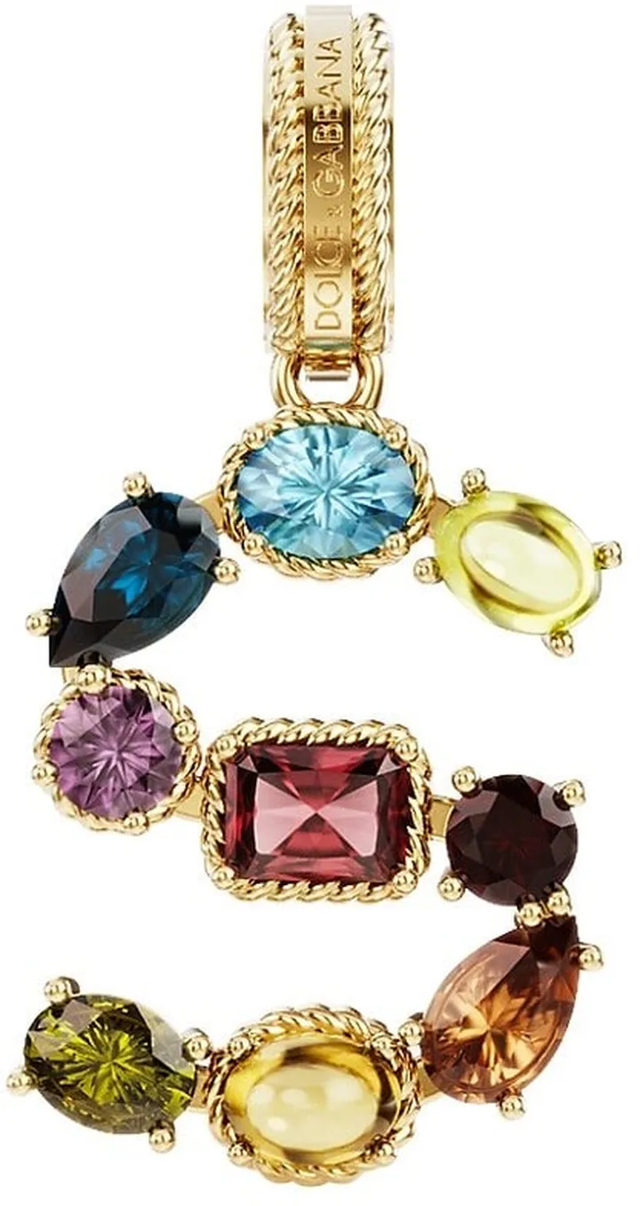 Rainbow Alphabet 18K Yellow Gold & Multi Gemstone Initial S Charm