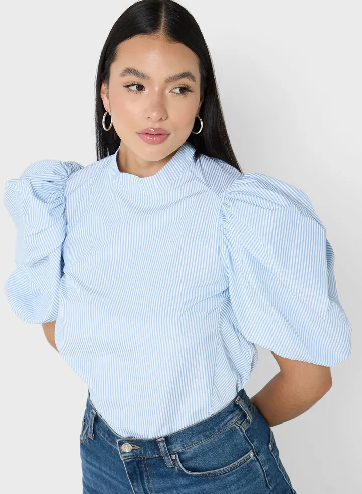 Stripe Puff Sleeve Top