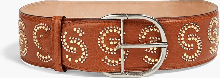 Studded pebbled-leather belt