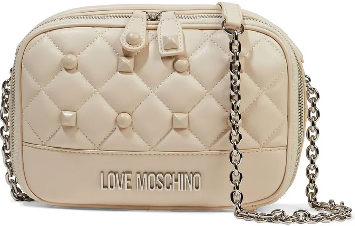 Studded quilted faux leather shoulder bag