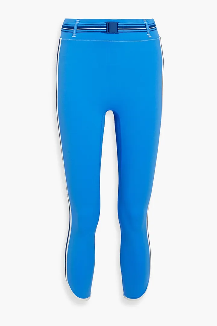 Cropped belted striped stretch leggings