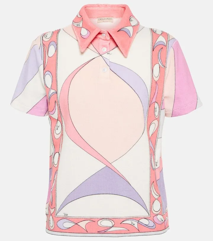 Printed terry polo shirt