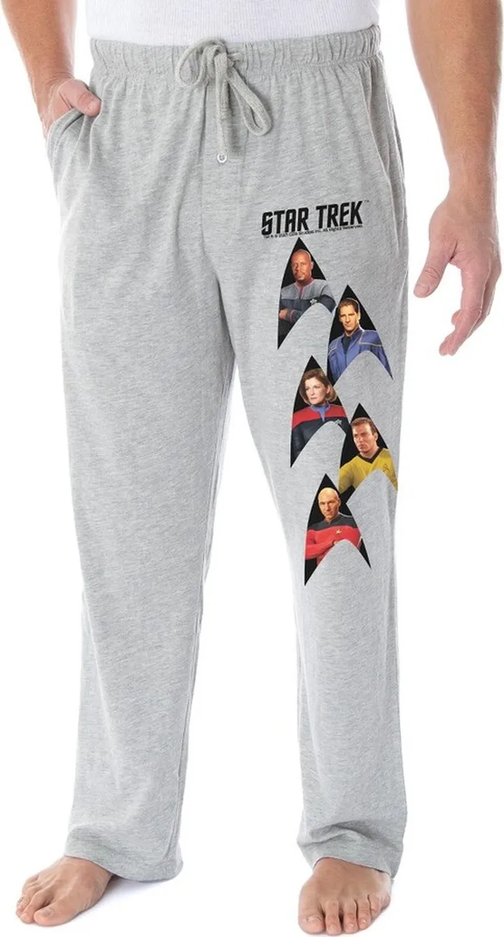 Star Trek Men's Captain Kirk Picard Janeway Archer Sisko Lounge Pajama Pants 2X Grey
