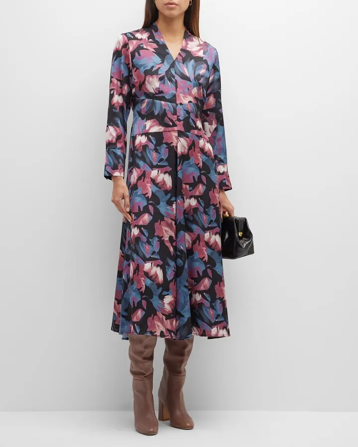 Midnight Floral Printed Midi Dress