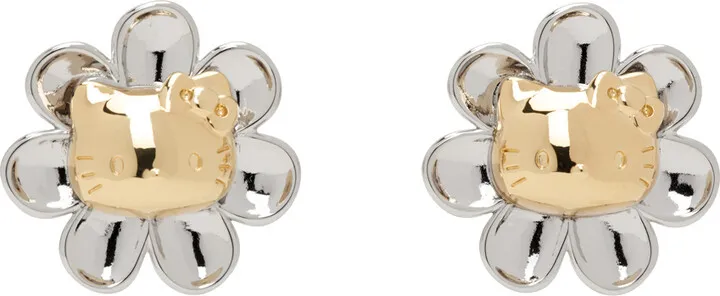 Jiwinaia Silver & Gold Hello Kitty Daisy Earrings
