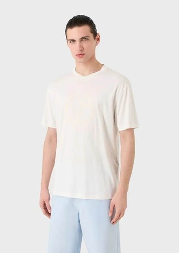 Cotton and cupro jersey T-shirt with embroidered logo