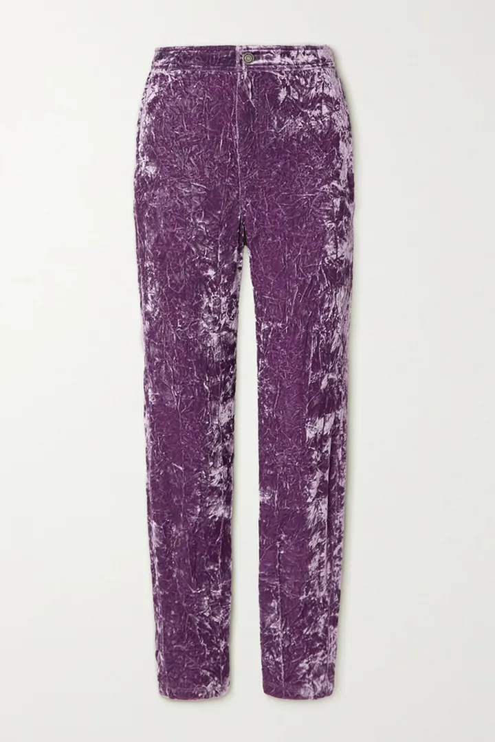 SAINT LAURENT - Crushed-velvet Skinny Pants - Purple