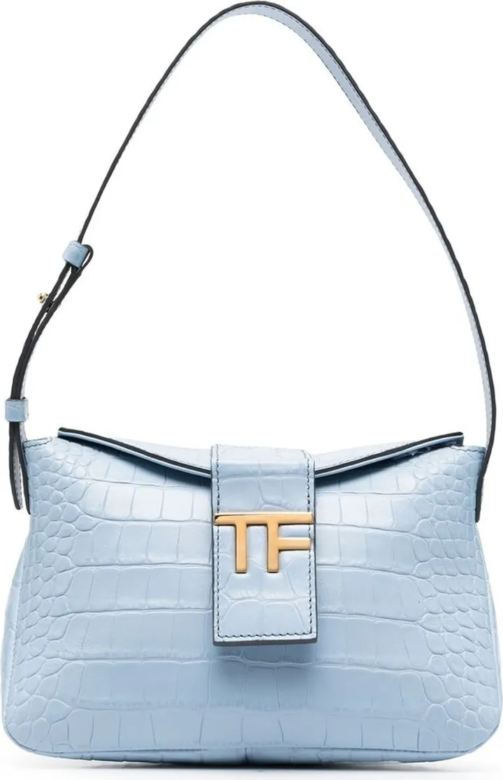 TF-plaque leather shoulder bag