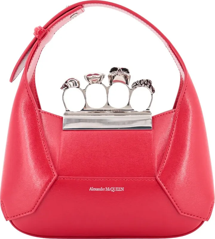 Leather handbag with Swarovski crystals rings