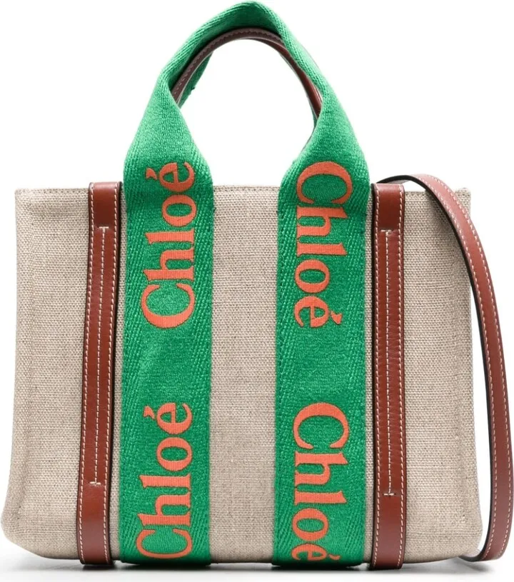 mini Woody linen-canvas tote bag