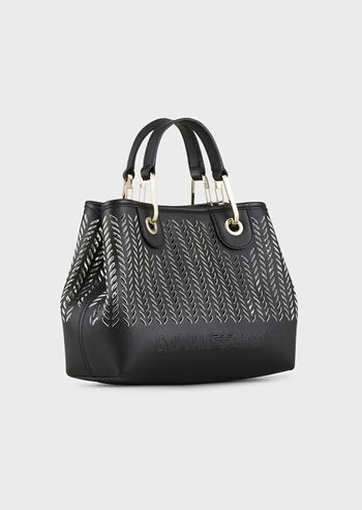 Small MyEA shopper bag with perforated chevron motif