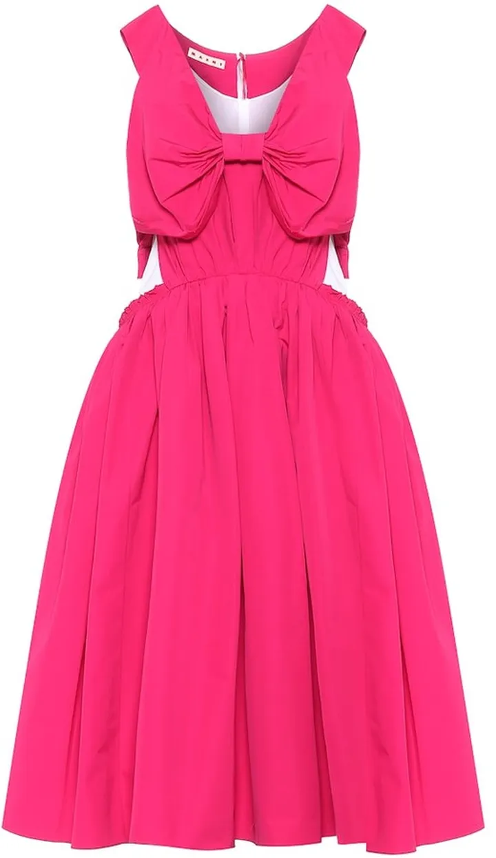 Bow-trimmed cotton-blend midi dress