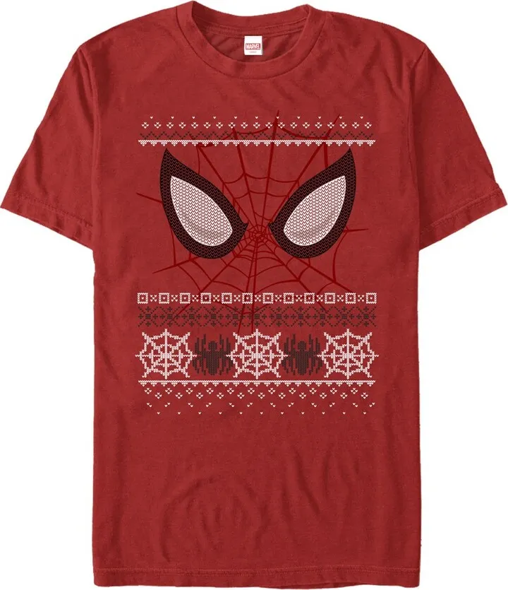 Men's Marvel Ugly Christmas Spider-Man Mask T-Shirt - Red - Large