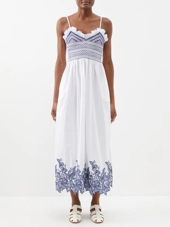 Bianca Floral-embroidered Cotton-blend Dress