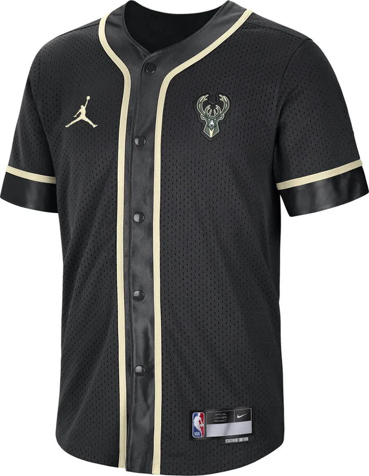 Nike Men's Milwaukee Bucks Statement Edition Jordan Dri-FIT NBA Short-Sleeve Top in Black