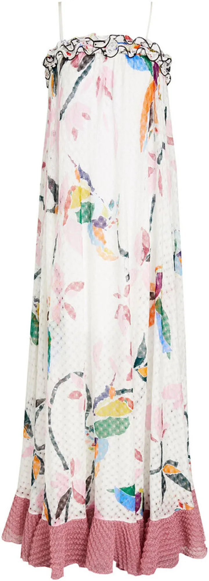 Ruffled printed crochet-knit maxi dress