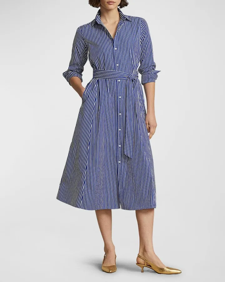 Belted Striped Cotton Shirtdress