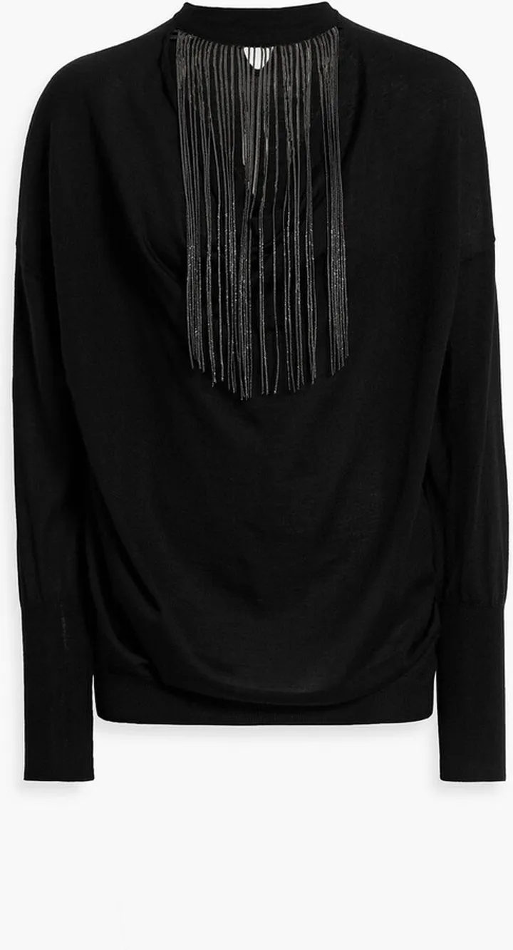 Bead-embellished cutout cashmere and silk-blend sweater
