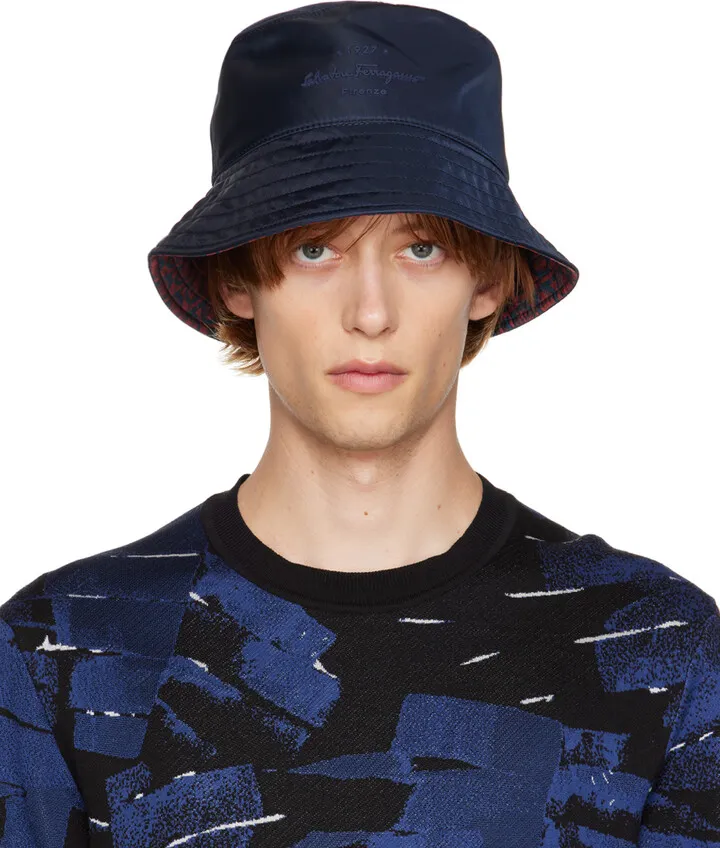 Ferragamo Navy Reversible Bucket Hat
