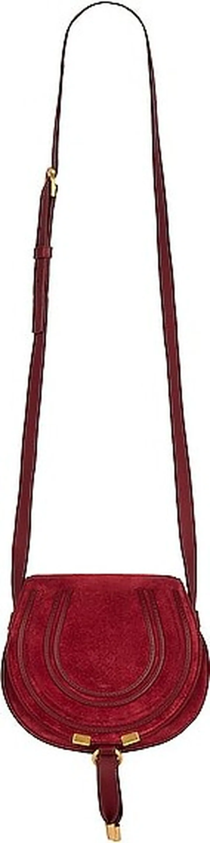 Chloe Marcie Suede Saddle Bag in Burgundy