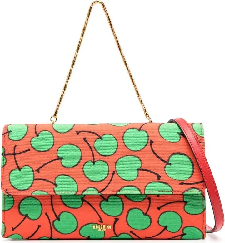 Cherry-Print Leather Tote Bag