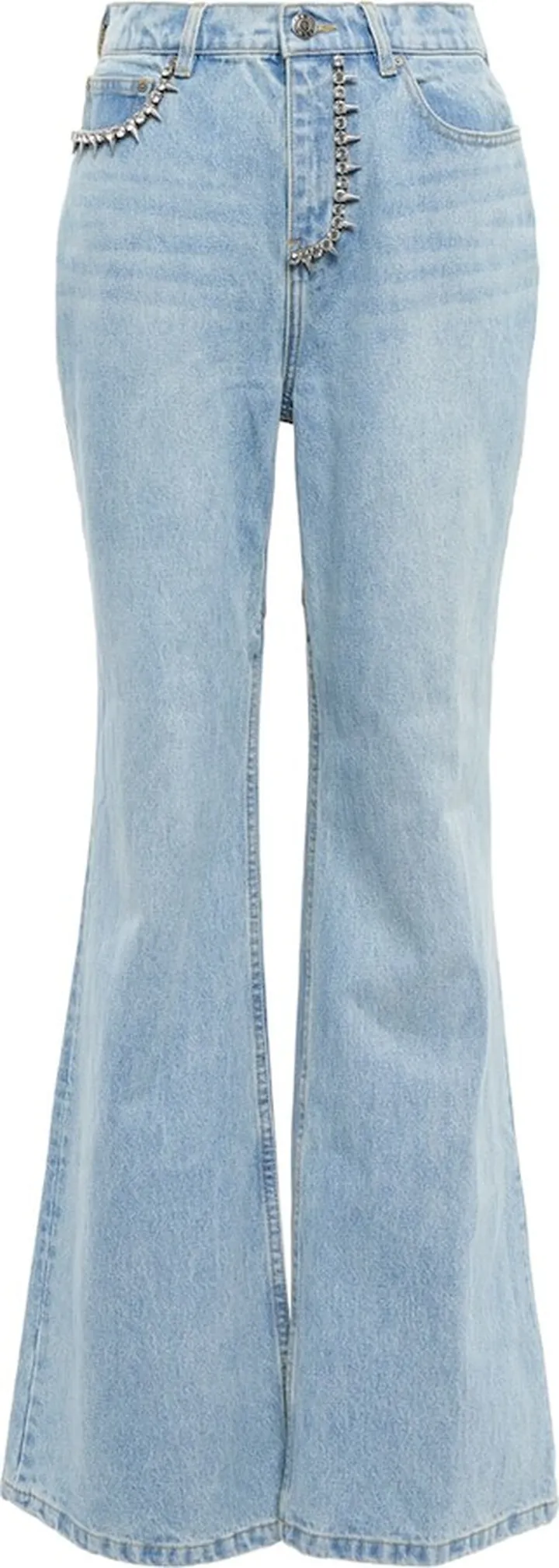 Embellished cutout cotton bootcut jeans