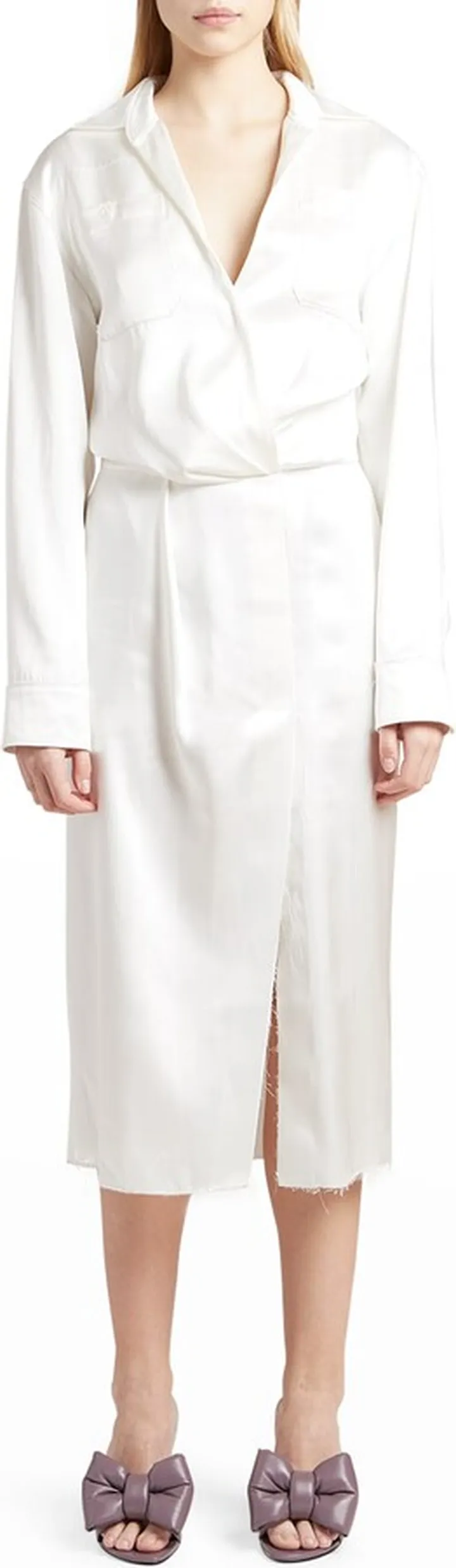 Mama Twisted Duchesse Satin Midi Shirtdress