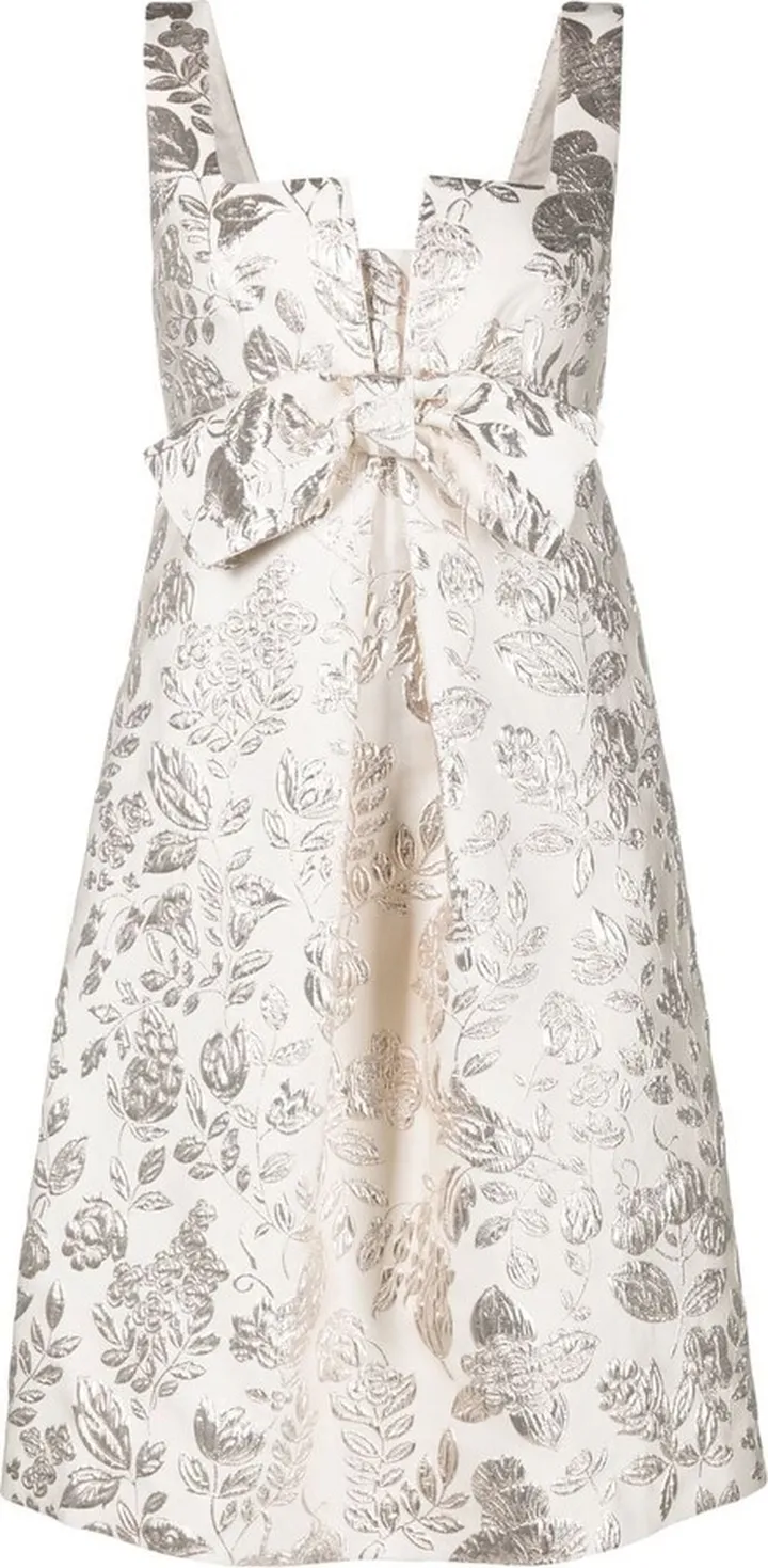 Floral-Jacquard Midi Dress