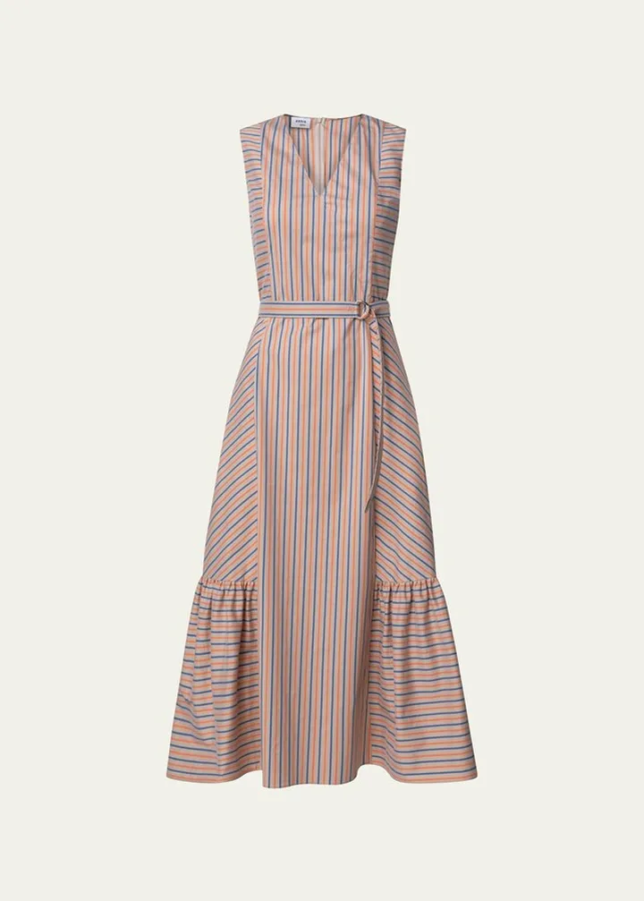 Parasol Stripe Cotton Midi Dress with Belt