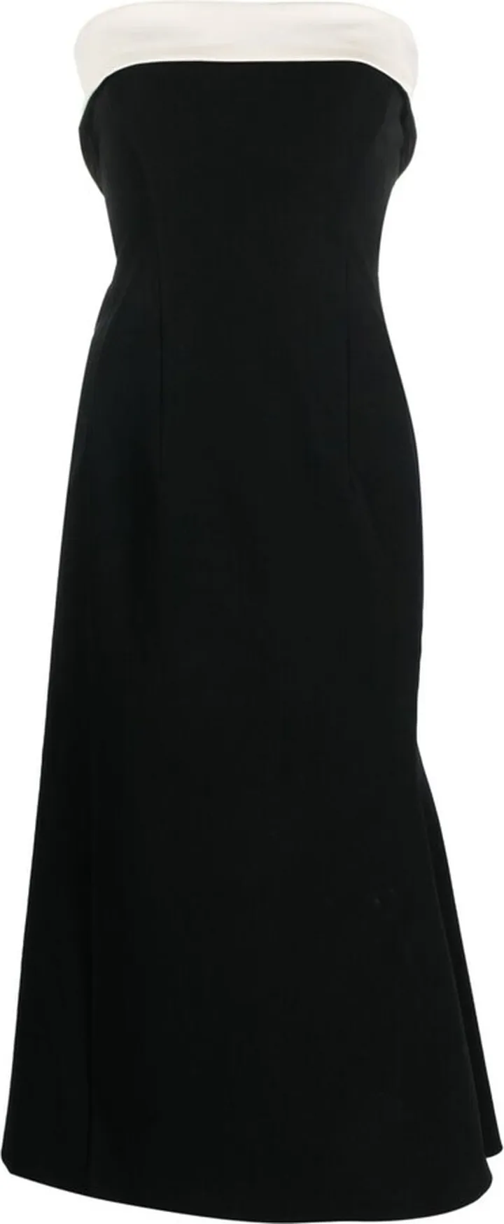 Contrast-Trim Strapless Midi Dress