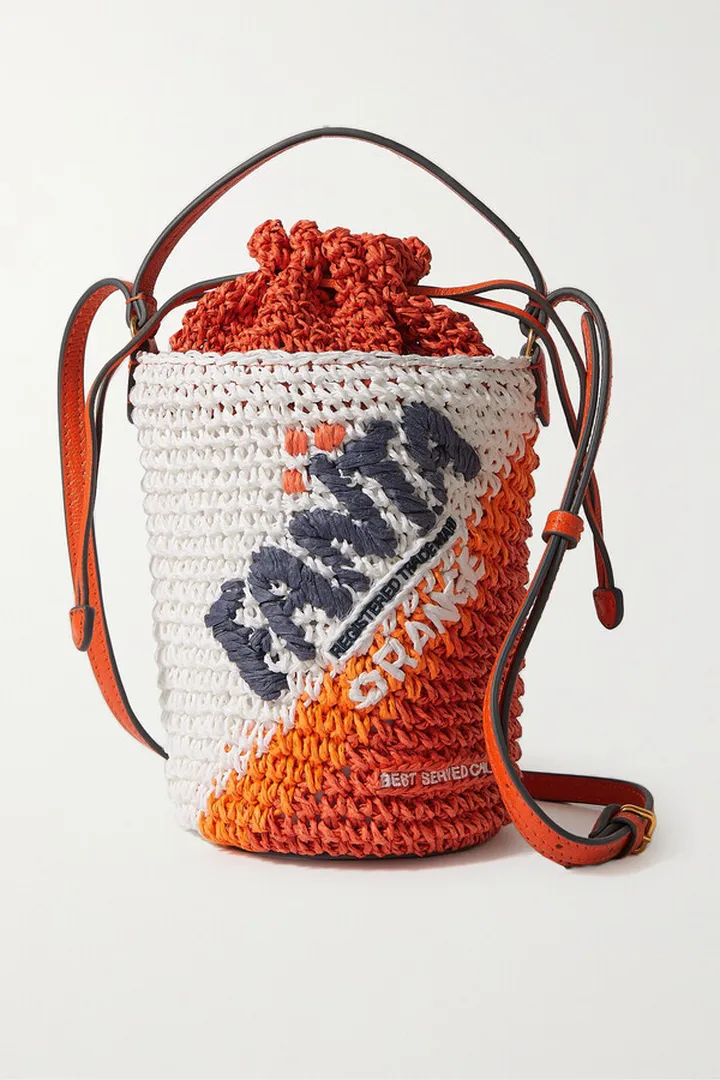 Anya Hindmarch - Anya Brands Fanta Leather-trimmed Raffia Shoulder Bag - Orange
