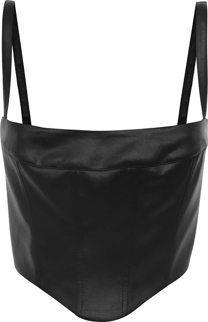 '260' Black Corset With Straight Neckline In Faux Leather Woman