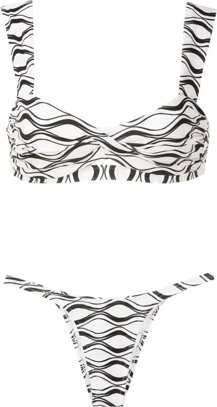Wave-Print Tanga Bikini Set
