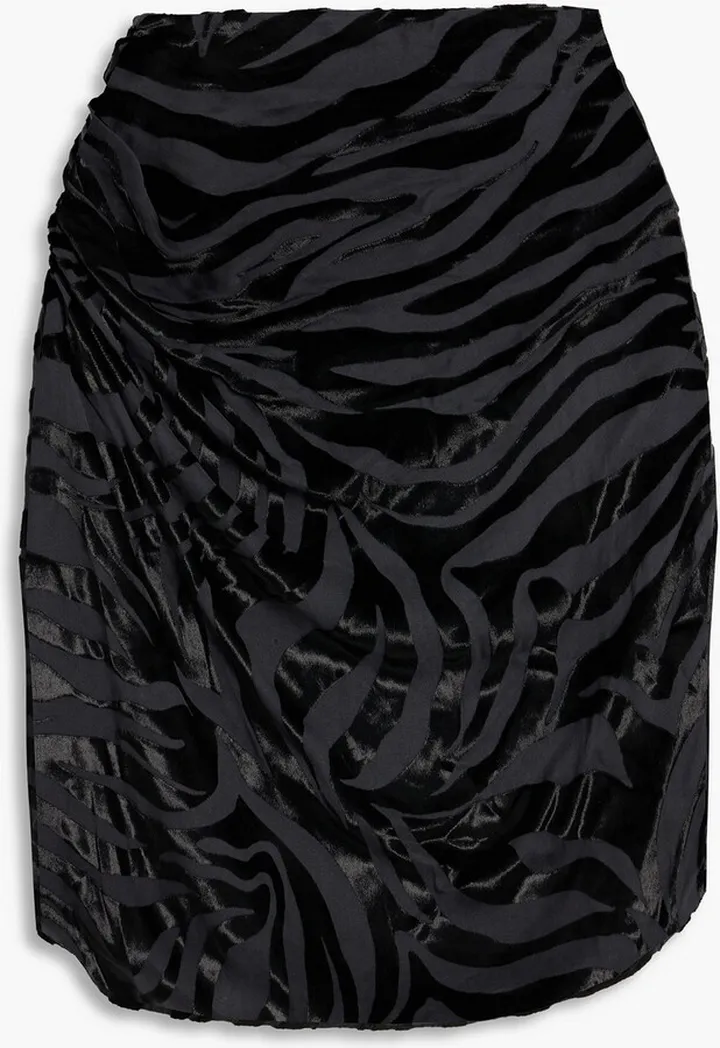 Nizart ruched devoré-velvet mini skirt