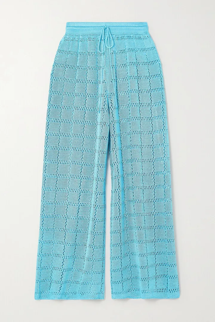 Calle Del Mar - Cropped Crochet-knit Wide-leg Pants - Blue