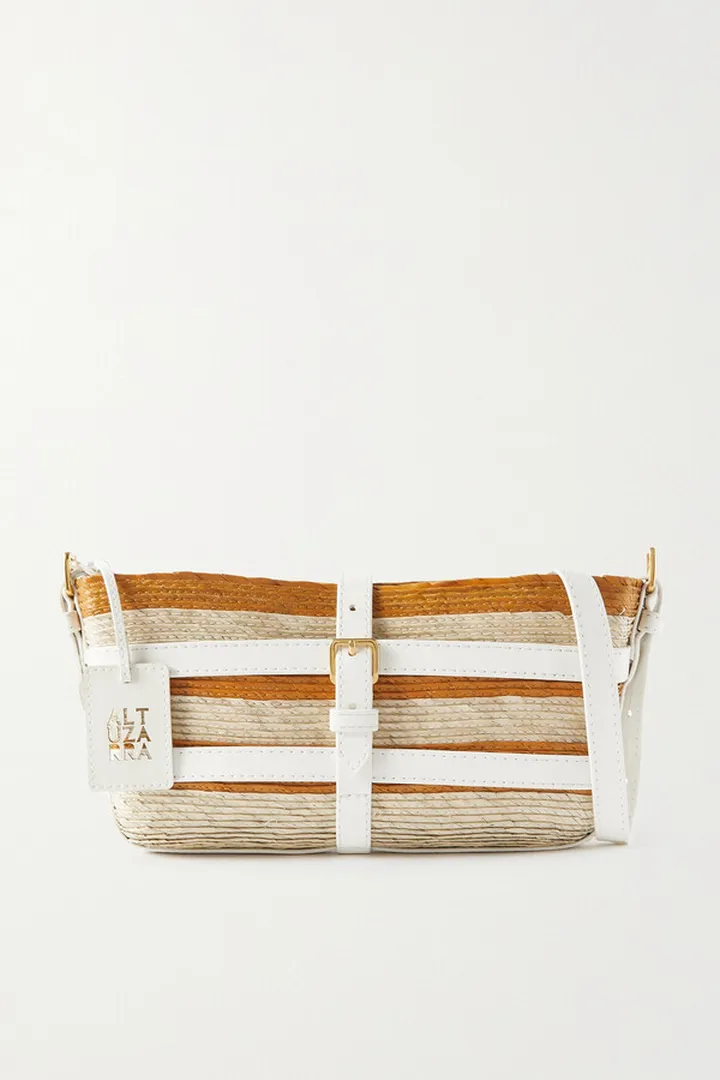 Altuzarra - Watermill Leather-trimmed Striped Raffia Shoulder Bag - Orange